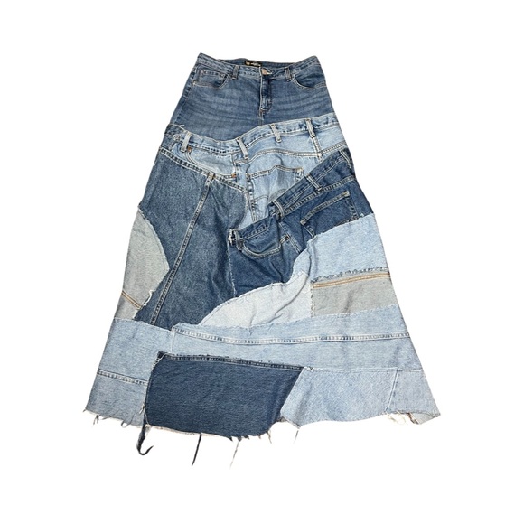 Denim Patchwork Skirt - Picture 1 of 4